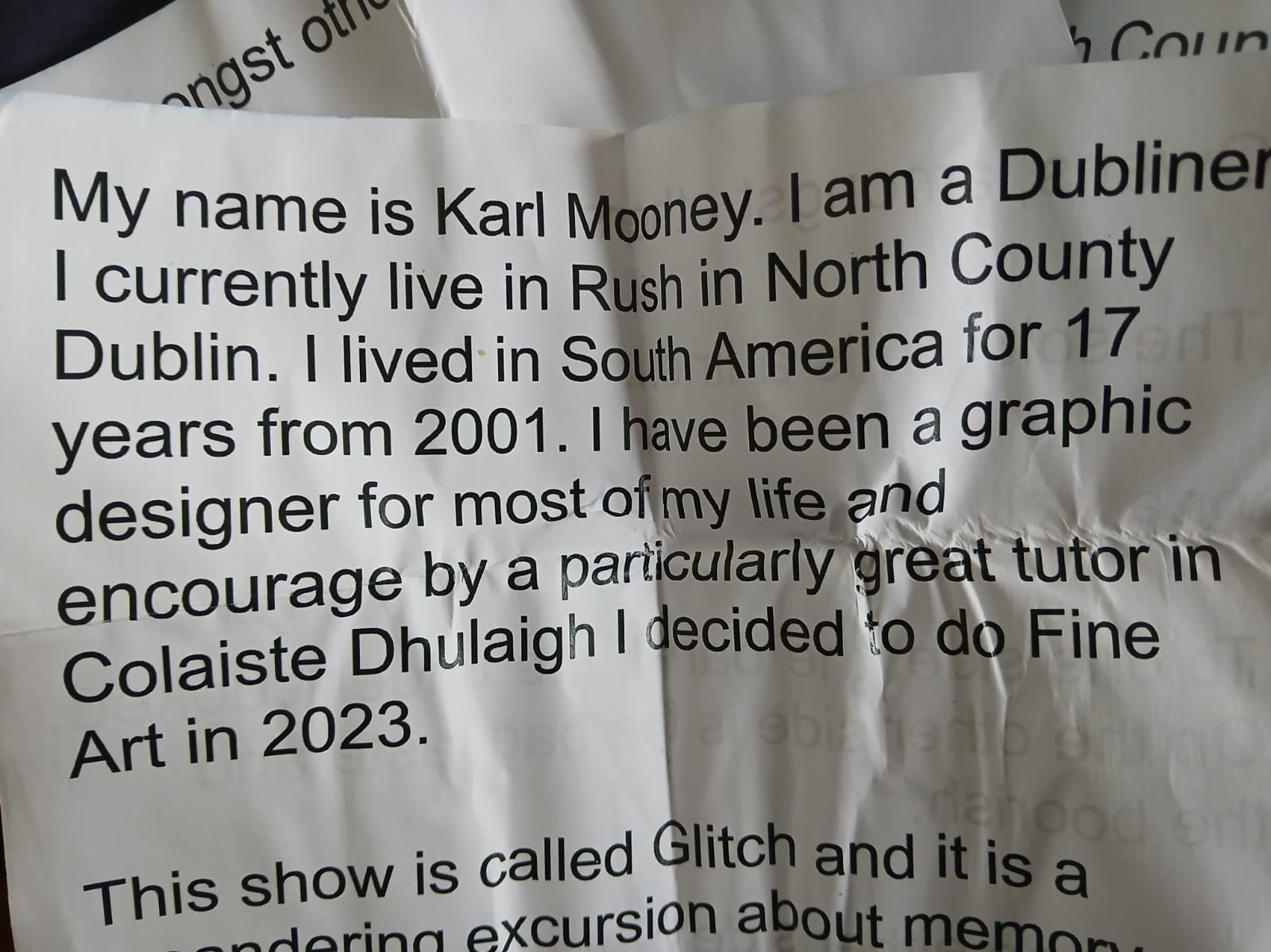 Bio for ‘Glitch’ exhibition